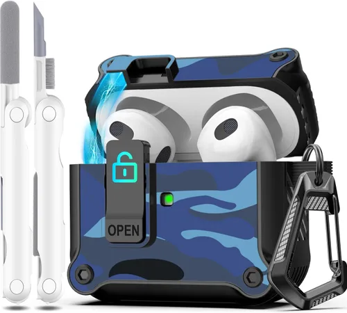 Vista 201 de R-fun Funda de carga compatible con AirPods de 2ª generación 2019, 1ª generación 2016, protección completa contra caídas, tapa desplegable