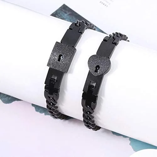 Vista 2 de MYNENEY Juego de pulsera y collar con cerradura para parejas, joyería para hombres y mujeres, regalo romántico para el día de San Valentín