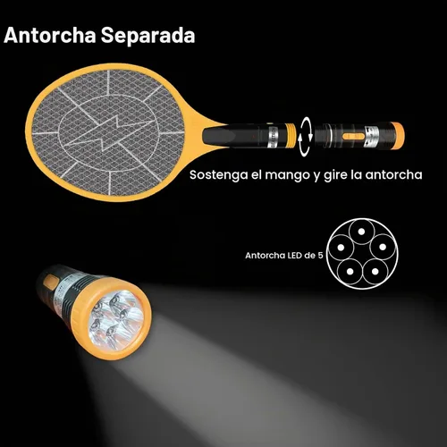 Vista 2 de Raqueta asesina de gran tamaño con carga USB (actualizada) insectos, mosca eléctrica 3000, 1 paquete, amarillo