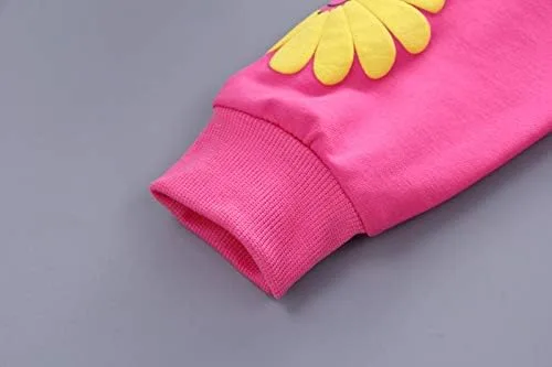 Vista 9 de Yao Conjunto de 3 piezas con estampado de flores para niñas pequeñas de 1 a 5 años, chaleco y pantalones