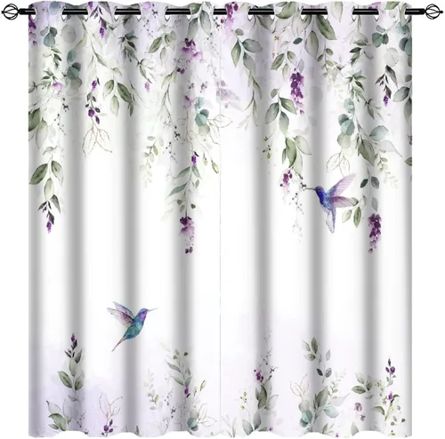 Vista 30 de Cortinas abstractas de eucalipto y colibrí, cortinas opacas con aislamiento térmico y ojales para dormitorio, 2 paneles de 45 pulgadas de largo x 21