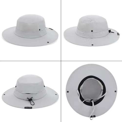 Vista 7 de Cooling Sun Bucket Hat, UPF 50+ Wide Brim Boonie Hat with Ponytail Hole 01 Gris claro