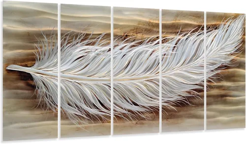 Vista 11 de Yihui Arts Arte de pared de flores de metal plateado, 5 piezas de arte de aluminio, escultura botánica contemporánea para sala de estar, dormitorio
