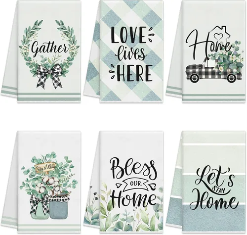 Vista 10 de Kajaia 6 toallas de cocina de primavera, toallas de mano florales de 15.8 x 23.6 pulgadas, paño de cocina rosa con flores de primavera absorbente