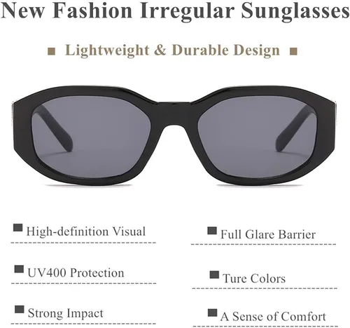 Vista 4 de LASPOR Gafas de sol irregulares para mujeres y hombres, modernas, retro, vintage, rectangulares, persianas hexagonales, protección UV400