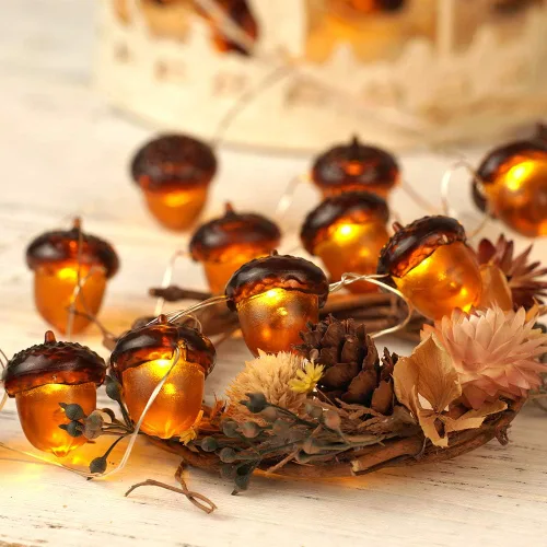Vista 3 de BOHON - Cadena de luces de bellota 3D para otoño, decoración de cosecha, luces de cadena de 10 pies, funciona con baterías, con control remoto