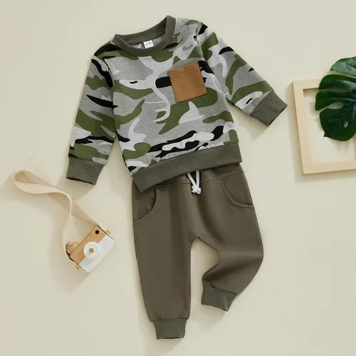 Vista 2 de YINGISFITM Ropa de otoño para bebé, sudadera con cuello redondo y manga larga, pantalones deportivos para otoño e invierno