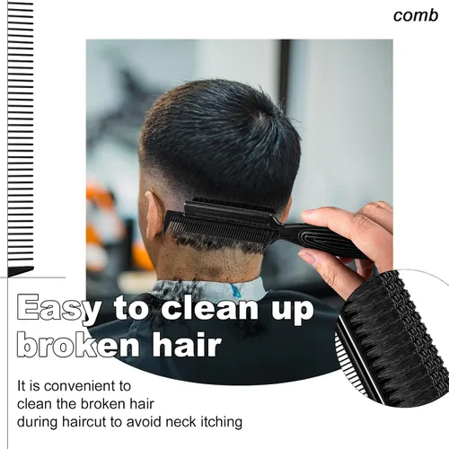 Vista 5 de Rozer 4 piezas de cepillo de peluquero 2 en 1 peine para limpieza de cortaúñas – Herramienta de cepillo de pelo de grado barbero para peluqueros