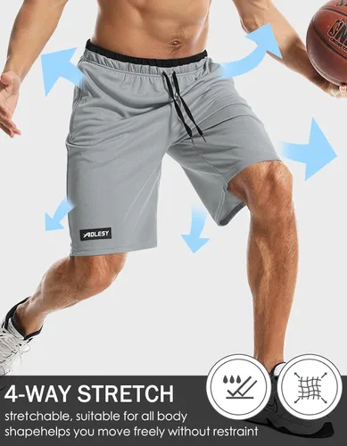 Vista 5 de Aolesy Pantalones cortos de baloncesto para hombre con bolsillos con cremallera, pantalones cortos deportivos de 10 pulgadas para hombre, pantalones