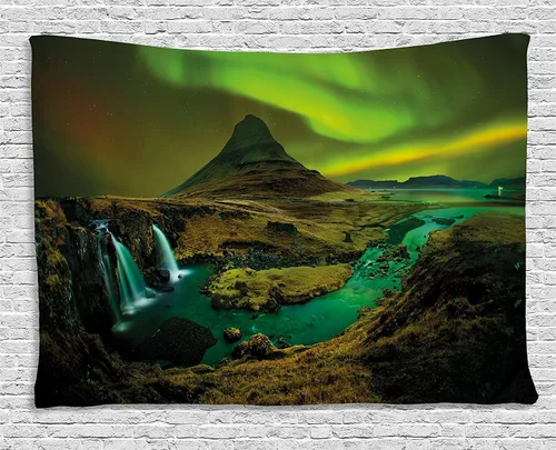 Vista 32 de Ambesonne colección de decoración del hogar, tapices de pared para recámara, sala de estar, recámara, multicolor 2-Verde oscuro Arena Marrón