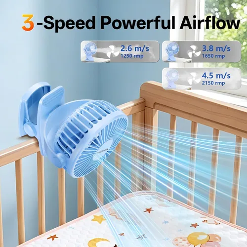 Vista 6 de Ventilador portátil con clip recargable mini para escritorio Golf Azul marino