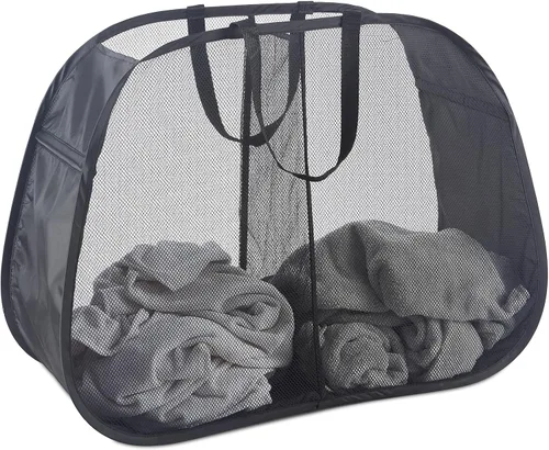 Vista 18 de Cesta de lavandería emergente de malla Seiritex 115L, cesta de lavandería plegable de gran capacidad extra, cesta de almacenamiento de ropa plegable