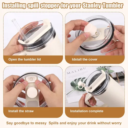 Vista 3 de Stanley Cup 2.0 - Juego de 6 tapones de silicona a prueba de derrames, reutilizable, a prueba de derrames, con tapas de pajilla, accesorio para vaso