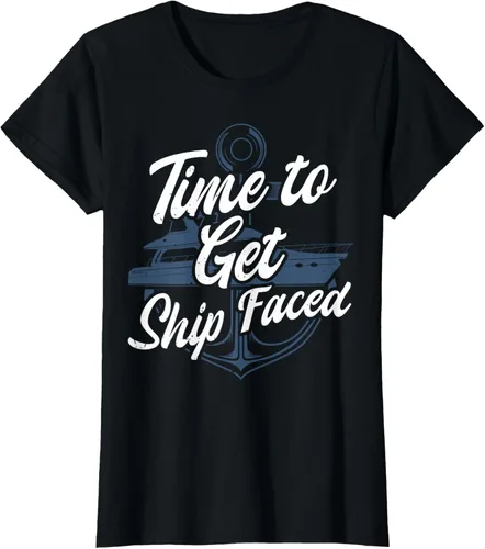 Vista 32 de Time to Get Ship Faced Holiday Hilarante Nautical Sailing Camiseta, Negro, S