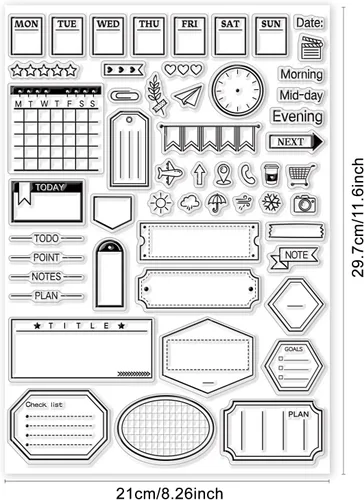 Vista 6 de GLOBLELAND Horario y notas Sellos transparentes para decoración de álbumes de recortes, notas de trabajo para estudiantes, sellos de silicona