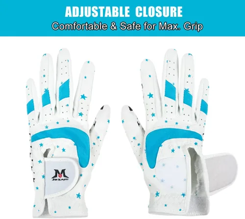 Vista 5 de MAZEL Guantes de golf para niños y niñas, para mano derecha e izquierda (1 par) guantes de golf transpirables de microfibra para jóvenes, blanco