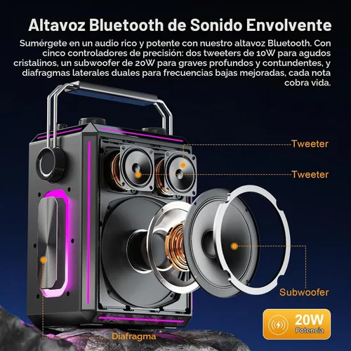 Vista 2 de Altavoz portátil de karaoke Bluetooth con 2 micrófonos inalámbricos, luces RGB, ajuste de agudos y graves, efectos de voz, entrada Negro