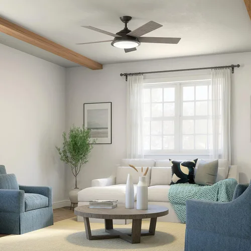 Vista 8 de Kichler Verdi - Ventilador de techo LED de 56 pulgadas en cristal de ópalo grabado en bronce antiguo con nogal oscuro reversible y cuchillas