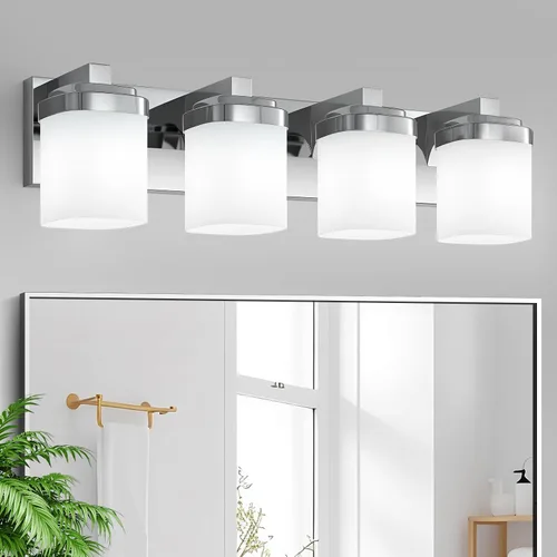 Vista 9 de Luces de tocador, lámparas de baño con pantalla de vidrio cuadrada blanca lechosa, luz moderna sobre espejo, accesorios de iluminación de baño