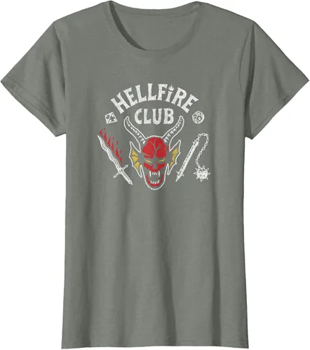 Vista 7 de Stranger Things 4 Camiseta Hellfire Club con Calavera y Armas Negro