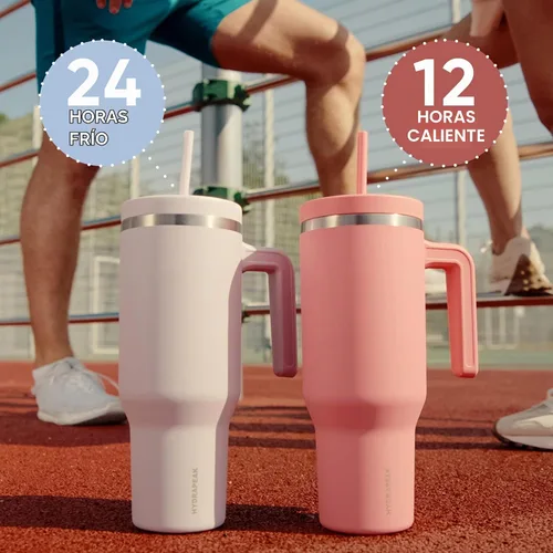 Vista 5 de Hydrapeak Voyager Vaso de 40 oz con Asa y Tapa con Pajita Botella de Agua Reutilizable de Acero Inoxidable Taza de Viaje Compatible con Portavasos