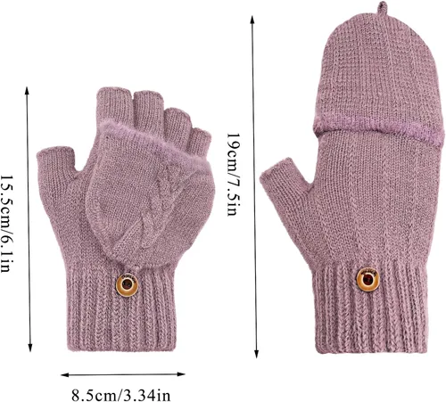 Vista 10 de Beurlike Guantes de invierno para mujer, de lana cálida, a prueba de viento, convertibles, sin dedos