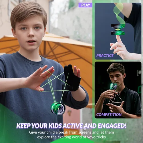 Vista 7 de Yoyo K2 Crystal - Yoyo profesional responsivo para niños principiantes, Yo Yo de doble función para adultos avanzados + rodamiento extra