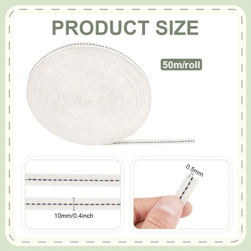 Vista 2 de BENECREAT Cinta de sarga de algodón marfil de 54.68 yardas, cinta de sarga de algodón de 3/8 pulgadas para decoración del hogar, regalo, envoltura