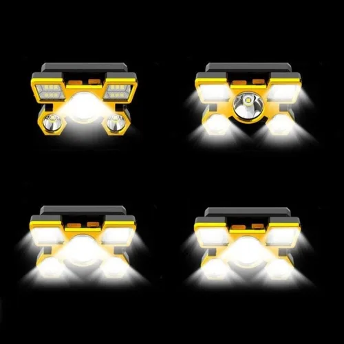 Vista 6 de RUNAAJA - Linterna frontal LED COB de 750000 lúmenes, linterna recargable, lámpara de cinco lámparas de diseño súper lejano para correr al aire