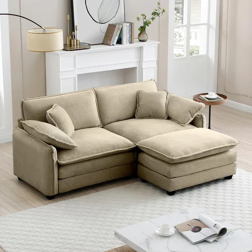 Vista 59 de Sofá Loveseat Grande en Beige y Blanco de 194.8 cm, Sofás Seccionales de 2 Plazas Grandes para Sala de Estar, Sofá Seccional Modular de Tela