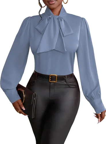 Vista 39 de Vrtige Camisa de mujer elegante con cuello de lazo, manga larga, blusa para la oficina