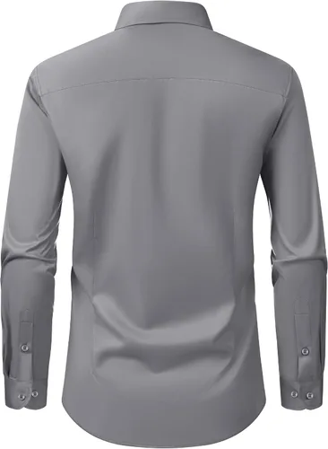 Vista 14 de Alimens & Gentle Camisas de vestir para hombre, manga larga, elásticas, sin arrugas, con botones