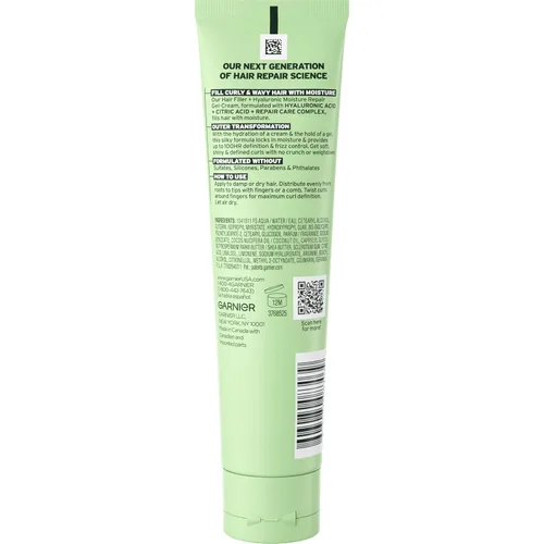 Vista 2 de Garnier Fructis Hair Filler Gel-Crema Reparadora de Humedad, Gel para el Cabello para Rizos y Ondas con Ácido Hialurónico, 5.1 Fl Oz, 1 Unidad