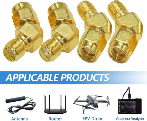 Vista 4 de TUOLNK 45 grados SMA macho/hembra a RP SMA hembra/macho Kit de conector de codo para cable de extensión de antena LTE chapado en oro Conector
