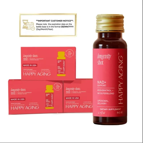 Vista 2 de Happy Aging Suplemento líquido NAD+ para mujeres Ribosida liposomal de nicotinamida y resveratrol inyecciones para energía, salud de la piel