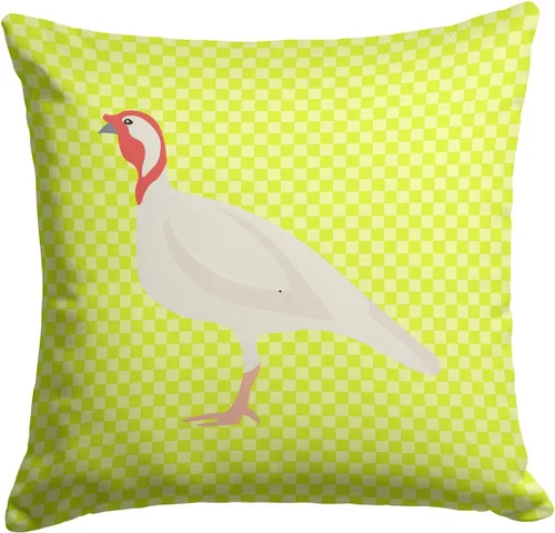 Vista 287 de Caroline's Treasures BB8163PW1414 Beltsville - Almohada decorativa de tela a cuadros pequeños, color blanco, pavo y gallina azul, lavable a máquina