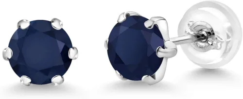 Vista 5 de Gem Stone King Aretes de zafiro azul para mujer en platino (1.20 quilates, piedra natal de piedras preciosas, redondos, 0.197in), Metal Gema, Zafiro