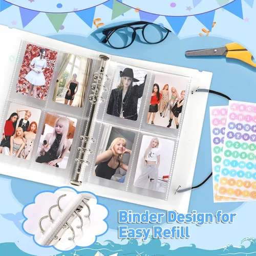 Vista 3 de SHANGRLA Carpeta para tarjetas fotográficas A5 Kpop con 25 fundas de doble cara, organizador recargable de 6 anillos para tarjetas intercambiables