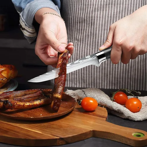 Vista 6 de MDHAND - Juego de cuchillos de chef con bolsa de rollo, juego de cuchillos profesionales con afilador Negro