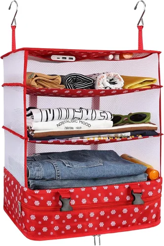 Vista 10 de Surblue Bolsa de Almacenamiento para Viaje con Estantes Colgantes, Cubo de Empaque de Compresión para Maleta Plegable con Capa Extensible de Gran