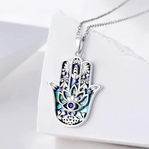 Vista 5 de PROESS Collar de plata de ley Hamsa Fatima, collar de elefante, colgante de ojo azul, joyería para hombres, mujeres, niñas y niños, Plata esterlina