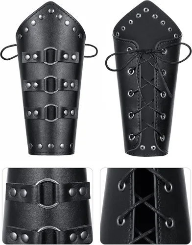 Vista 7 de Cinturón de cuero de caballero medieval para hombre, chal renacentista, capa de medio hombro, bufanda, brazaletes con hebilla, accesorios retro