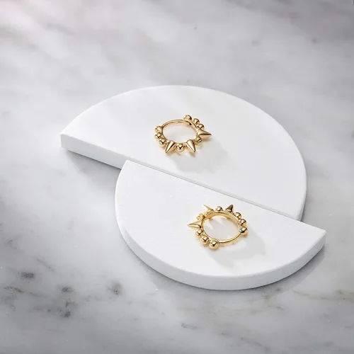 Vista 4 de Aretes de aro pequeños chapados en oro de 14 quilates, hipoalergénicos, minimalistas