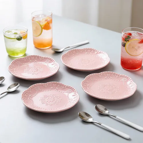 Vista 8 de Gaolinci European Palace Series Lace Embossed Ceramic Dinner Plate (juego de 4)