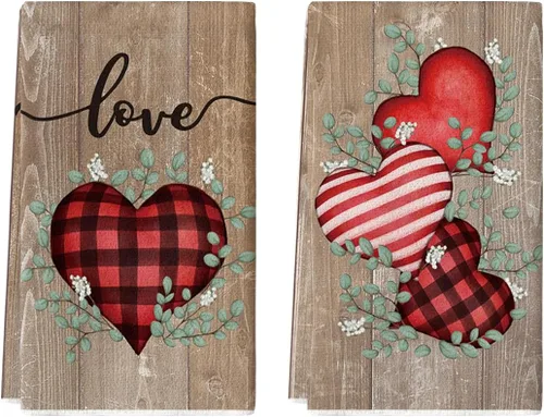 Vista 7 de Artoid Mode Toallas de Cocina Rosa a Cuadros de Búfalo Corazón Amor Toallas de Cocina para San Valentín, 18x26 Pulgadas Toallas de Mano