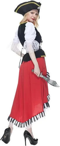 Vista 5 de Disfraz de capitán pirata medieval para mujer, vestido de cosplay de bucanero, disfraz de Halloween para mujer, 4 piezas