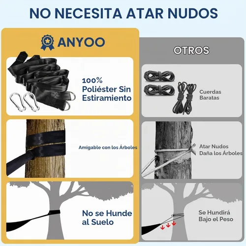 Vista 5 de Anyoo - Hamaca de algodón para jardín, con correas para colgar, hasta 660 libras, hamaca portátil con bolsa de viaje, perfecta para acampar al aire