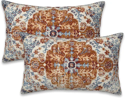 Vista 28 de Fundas de almohada Naqiuli azules florales de 16x16 pulgadas, juego de 2 fundas de almohada decorativas, fundas de cojín para dormitorio, sala