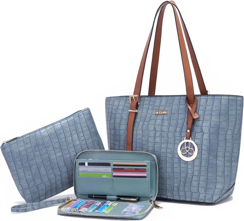 Vista 25 de Qiyuer - Juego de carteras y bolsos para mujer, bolso de trabajo, bolso de mano, bolso de hombro con asa superior, bolso con cartera a juego