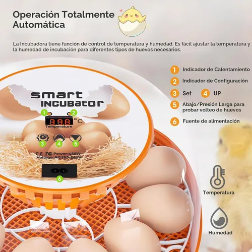 Vista 3 de Incubadora de 12 huevos con giro automático de huevos y control de temperatura, adición automática de agua, vela LED de huevos, incubadoras